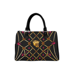 Gold Skull and Magenta Stars- Honey Bee Pattern- Classic Boston Handbag in Colors Black and Black