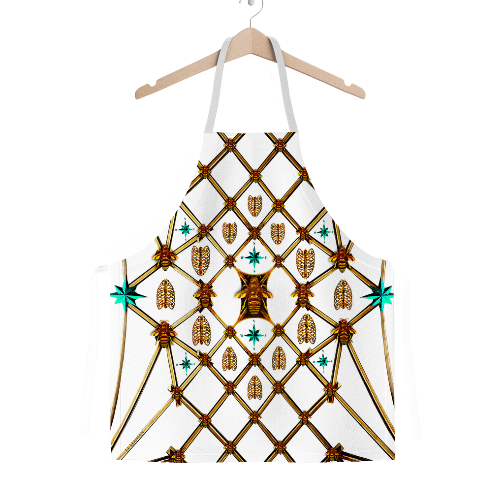Gilded Ribs & Teal Stars- Classic French Gothic Apron in White | Le Leanian™