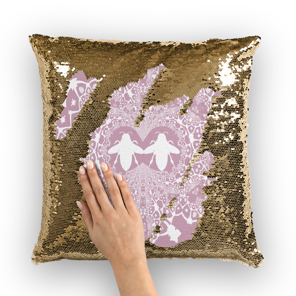 Sequin Gold & BLACK PILLOW CASE-Throw PILLOW-Baroque Bee Pattern-Color BLUSH PINK & WHITE