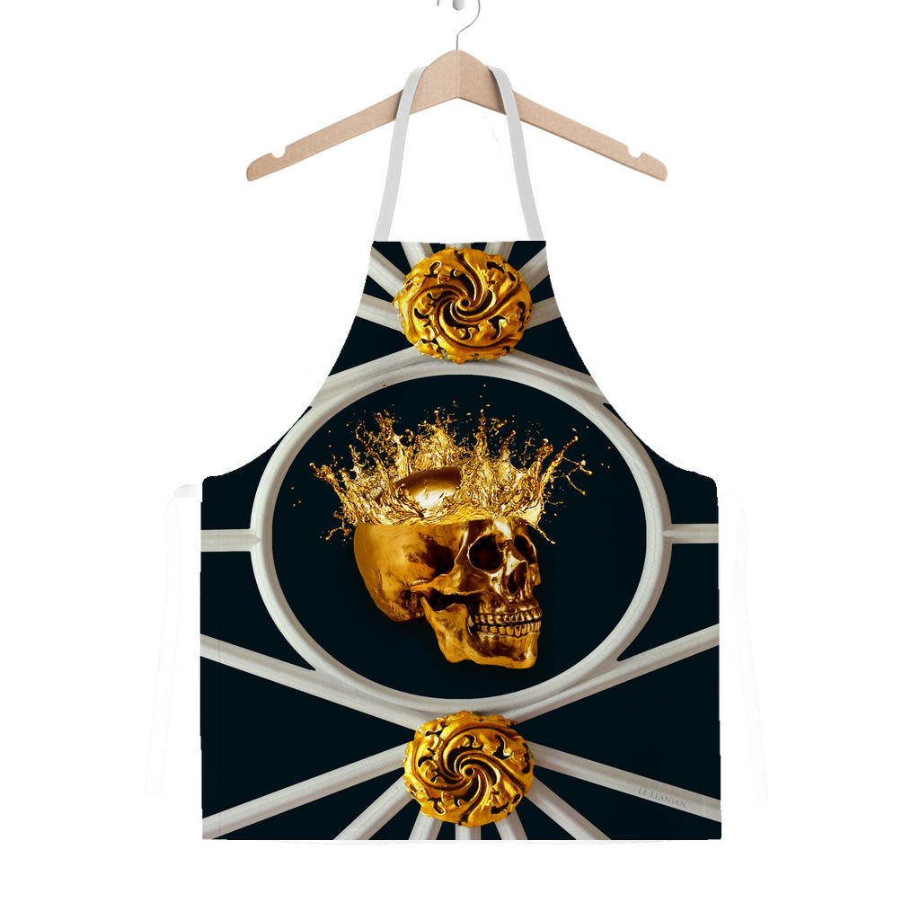 Versailles Golden Skull- Classic French Gothic Apron in Midnight Teal | Le Leanian™