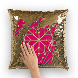 Cathedral Skull Pattern- Gold Sequin Pillow Case- Throw Pillow in Color Bold Fuchsia, Pink, Hot Pink