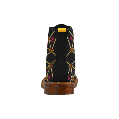 Golden Skull & Magenta Stars- Women's French Gothic Combat  Boots in Back to Black | Le Leanian™