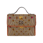 Gold Skull and Magenta Stars-Honey Bee Pattern- Punk- Classic Handbag-Shoulder Bag in Color Neutral Camel, Tan, Brown
