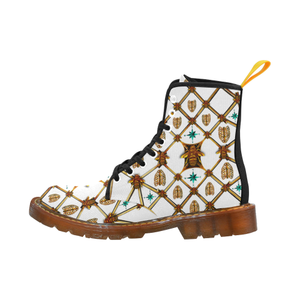 Gilded Bees & Ribs- Teal Stars-Women's French Gothic Combat  Boots in White | Le Leanian™