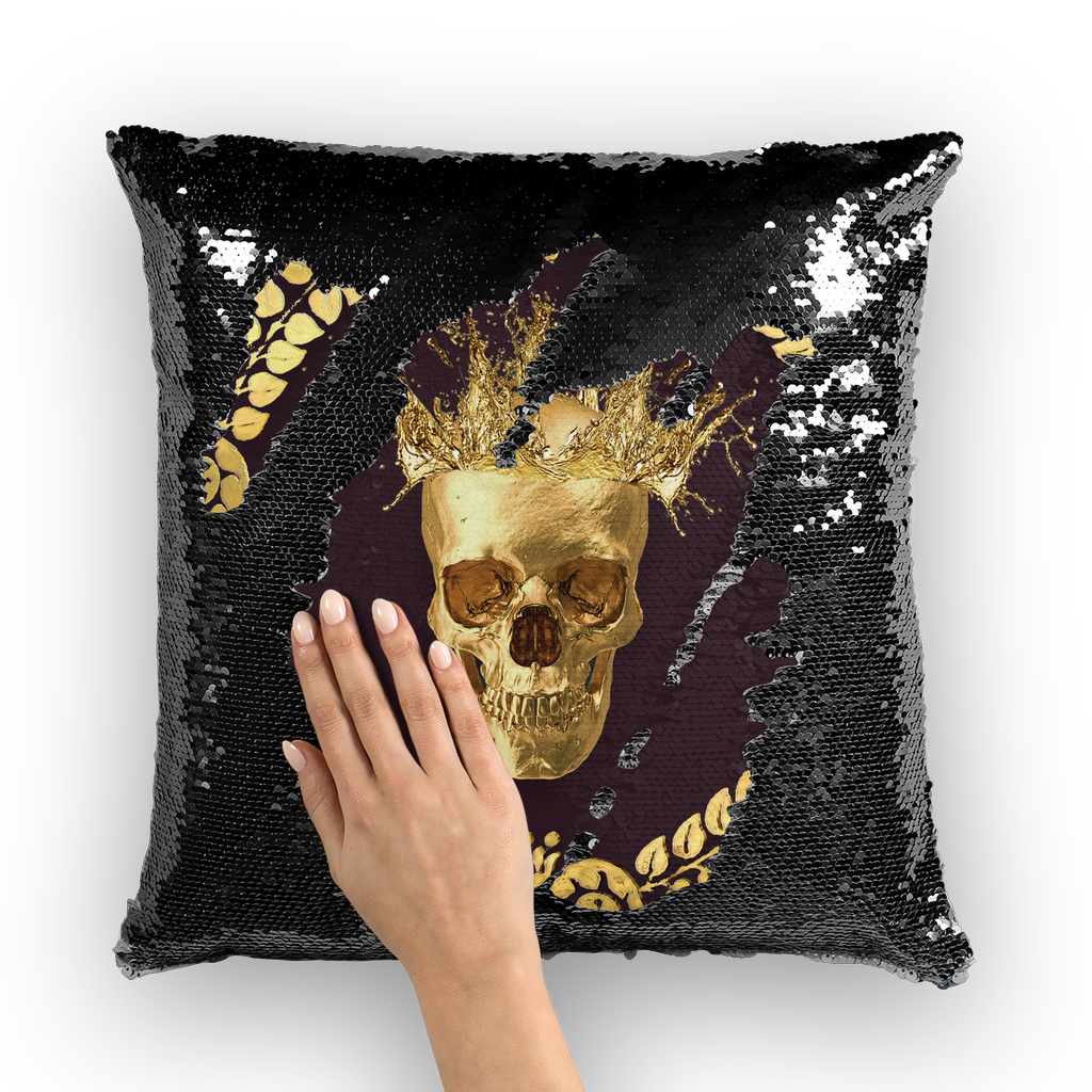 Caesar Gilded Skull- French Gothic Sequin Pillowcase or Throw Pillow in Muted Eggplant Wine | Le Leanian™