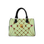 Gold Skull and Magenta Stars- Honey Bee Pattern- Classic Boston Handbag in Colors Pale Green and Black