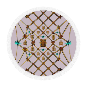 Bee Divergence Gilded Ribs & Teal Stars- Circular French Gothic Medallion Beach Throw in Nouveau Blush Taupe | Le Leanian™