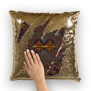 Baroque Honey Bee Extinction- French Gothic Sequin Pillowcase or Throw Pillow in Muted Eggplant Wine | Le Leanian™