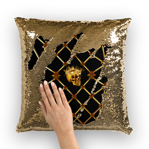 Black and sales gold sequin pillow