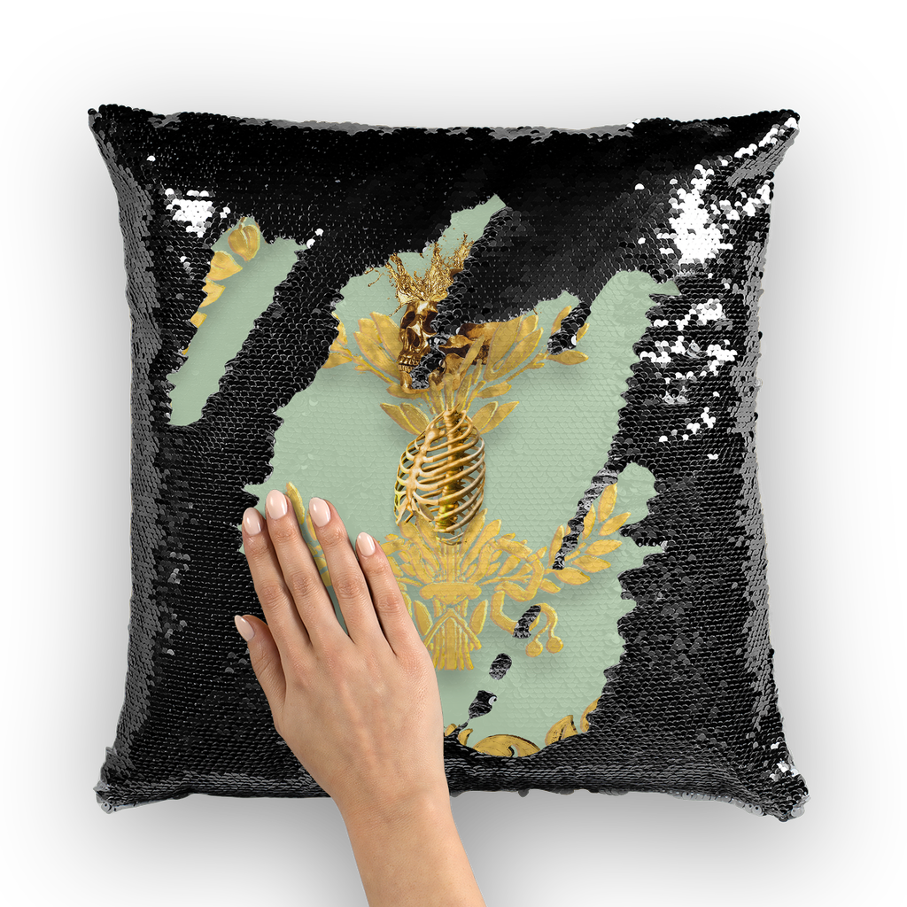 Caesar Skull Relief- French Gothic Sequin Pillowcase or Throw Pillow in Pastel | Le Leanian™