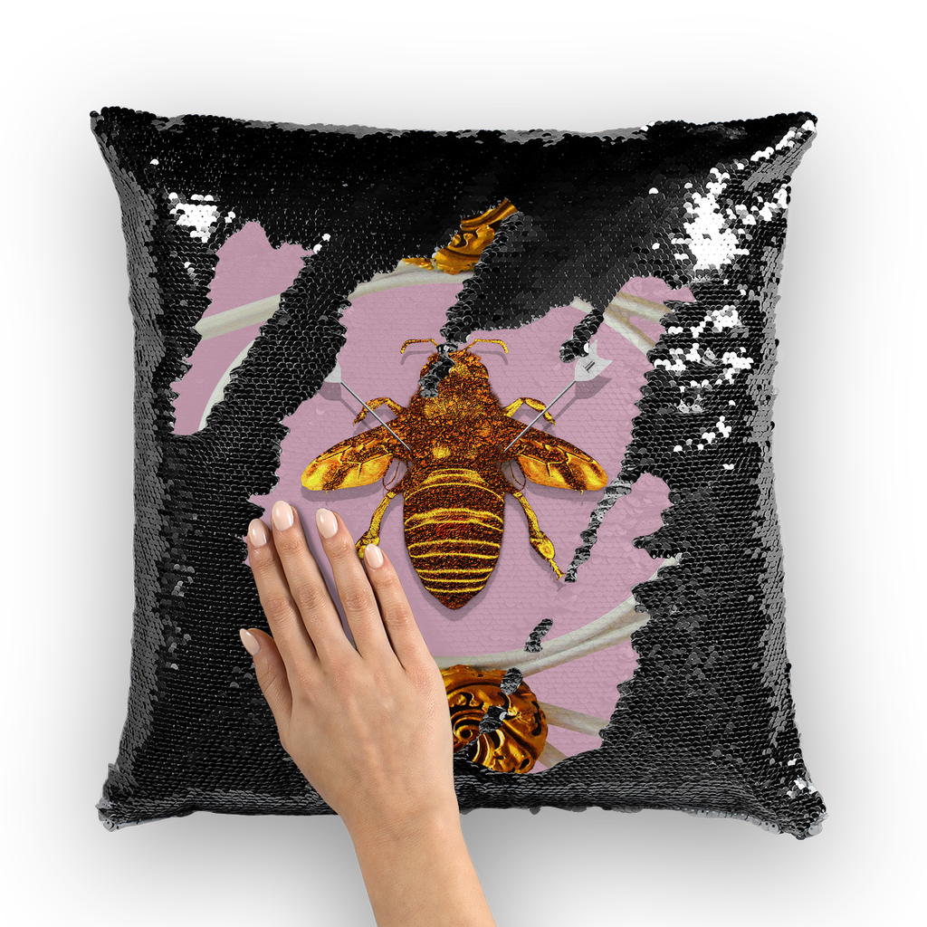 Versailles Bee Divergent- French Gothic Sequin Pillowcase or Throw Pillow in Nouveau Blush Taupe | Le Leanian™