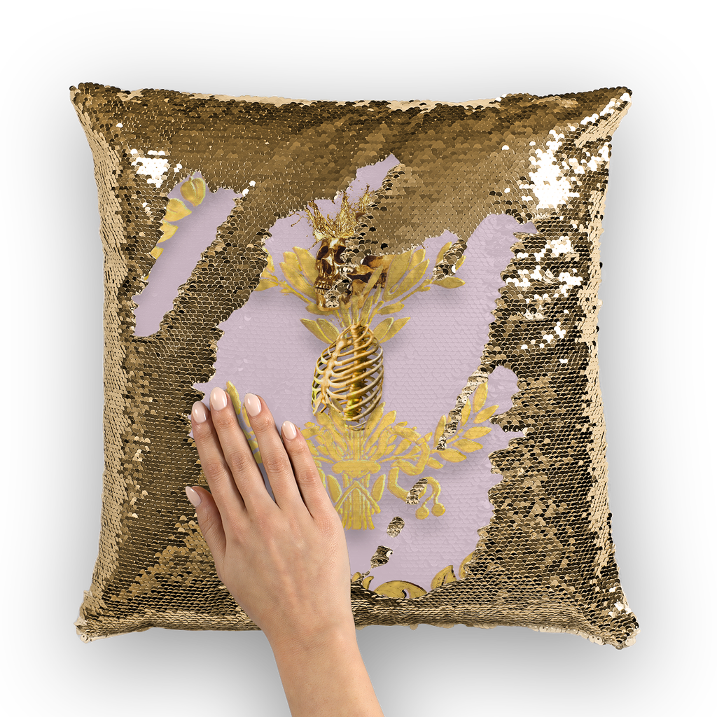 Gold Sequin Pillow Case-Throw Pillow-Gold WREATH, GOLD SKULL-Color PASTEL PINK