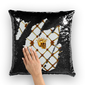 Golden Skull & Magenta Star- French Gothic Sequin Pillowcase or Throw Pillow in Lightest Gray | Le Leanian™
