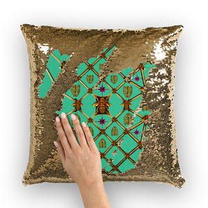 Sequin Gold Pillowcase & Throw Pillow-Honey Bee & Rib Print- Bright Blue Green Teal