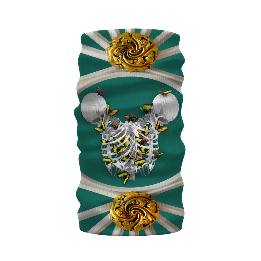 Versailles Gilded Divergence Golden Skull Whispers- French Gothic Neck Warmer- Morf Scarf in Jade | Le Leanian™