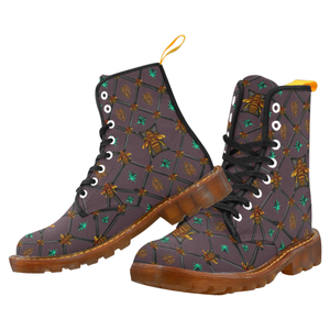 Bee Divergent Dark Ribs & Jade Stars- Women's French Gothic Combat  Boots in Muted Eggplant Wine | Le Leanian™