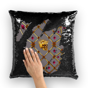Golden Skull & Magenta Stars- French Gothic Sequin Pillowcase or Throw Pillow in Lavender Steel | Le Leanian™
