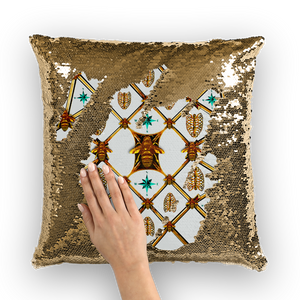French Chic- French Country Chic- Gold Sequin- Royal Honey Bee Pillow Case- Cushion Cover in Color WHITE