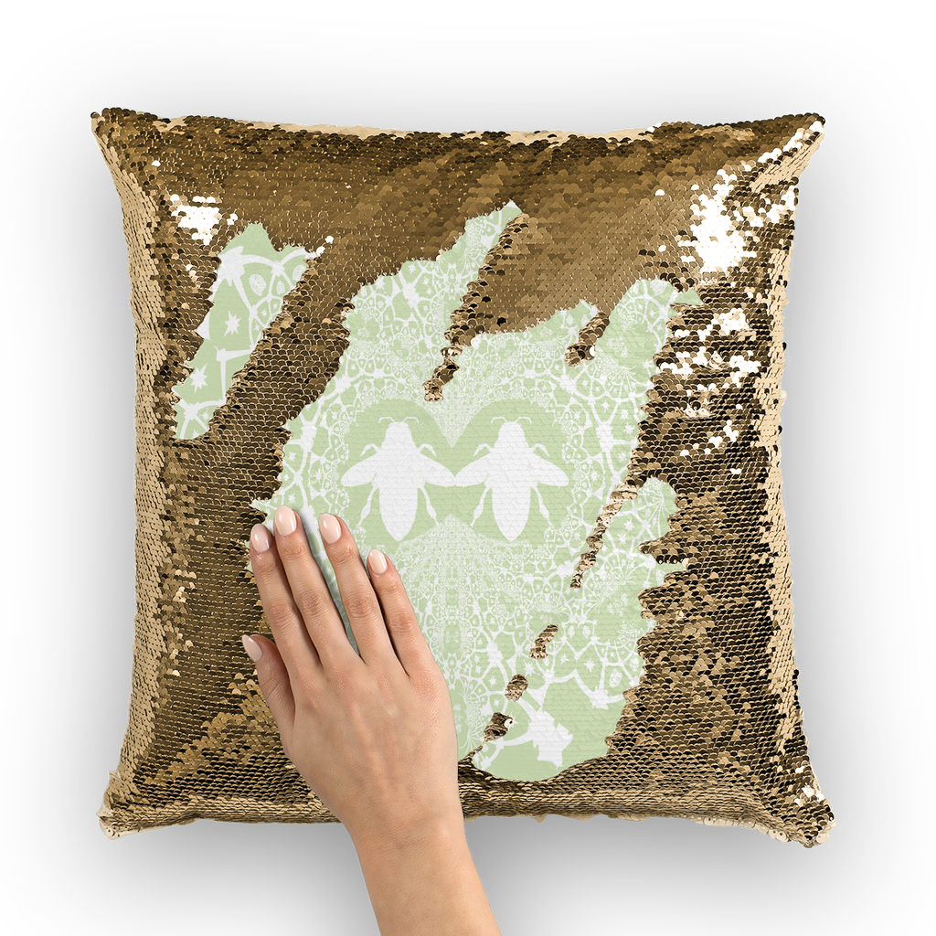 Baroque Hive Relief- French Gothic Sequin Pillowcase or Throw Pillow in Pale Green ﻿ | Le Leanian™