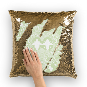 Baroque Hive Relief- French Gothic Sequin Pillowcase or Throw Pillow in Pale Green ﻿ | Le Leanian™