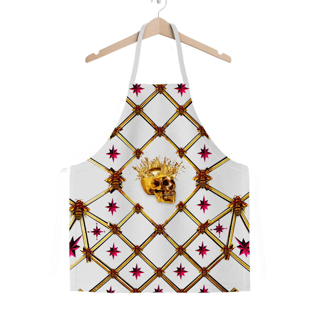 Skull Honeycomb & Magenta Stars- Classic French Gothic Apron in Lightest Gray | Le Leanian™