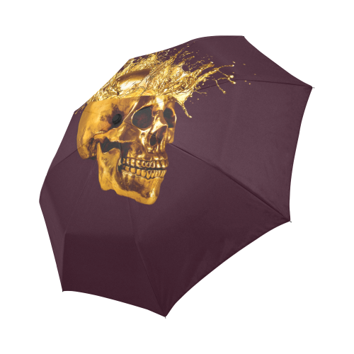 Cirque- Circus Metallic Gold Skull Umbrella- in Color Solid Eggplant, PURPLE, NEUTRAL PURPLE