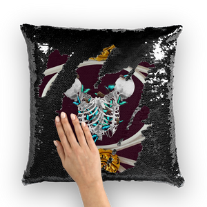 Versailles Gilded Skull Divergence Golden Whispers-French Gothic Sequin Pillowcase or Throw Pillow in Eggplant Wine | Le Leanian™