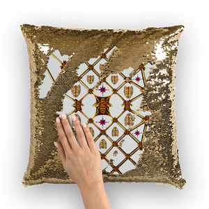 Gold & Black SEQUIN Pillow Case-Throw Pillow-GOLD BEES, RIBS & STAR Pattern- Color LIGHT GRAY