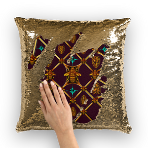 Sequin Gold Pillowcase & Throw Pillow-Honey Bee & Rib Print- Eggplant Wine Red Purple