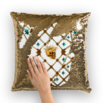 Golden Skull and Teal Stars- French Gothic Sequin Pillowcase or Throw Pillow in White | Le Leanian™