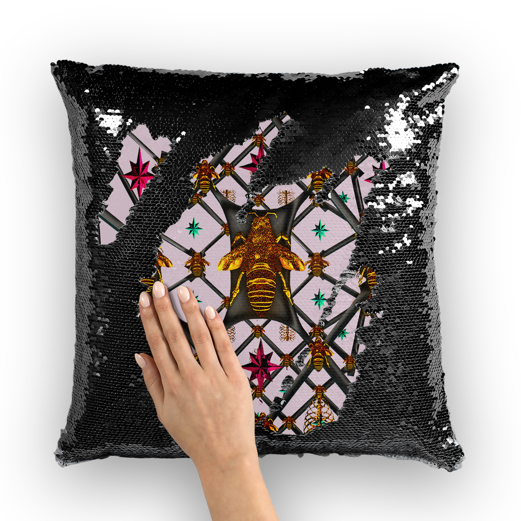 Bee Divergent Abstract- French Gothic Sequin Pillowcase or Throw Pillow in Nouveau Blush Taupe | Le Leanian™