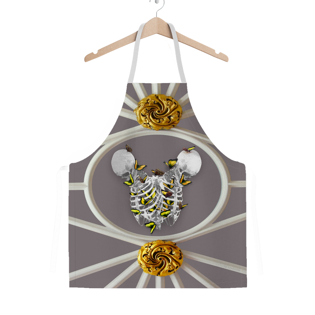 Versailles Gilded Skull Divergence Golden Whispers- Classic French Gothic Apron in Lavender Steel | Le Leanian™