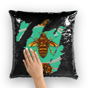 Versailles Bee Divergent- French Gothic Sequin Pillowcase or Throw Pillow in Bold Jade Teal | Le Leanian™
