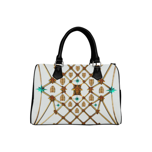 Gilded Bees & Ribs- French Gothic Boston Handbag in Lightest Gray | Le Leanian™
