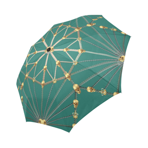 Skull Cathedral- Semi & Auto Foldable French Gothic Umbrella in Jade | Le Leanian™