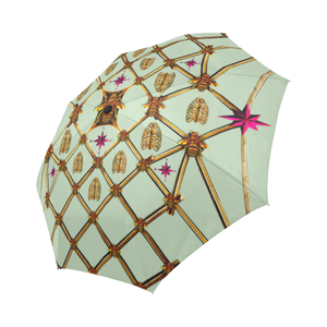 Bee Divergence Gilded Ribs & Magenta Stars- Semi & Auto Foldable French Gothic Umbrella in Pastel | Le Leanian™