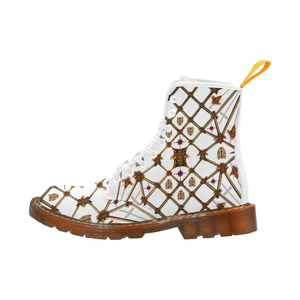 Bee Divergent Ribs & Magenta Stars- Women's French Gothic Combat  Boots in White on White | Le Leanian™