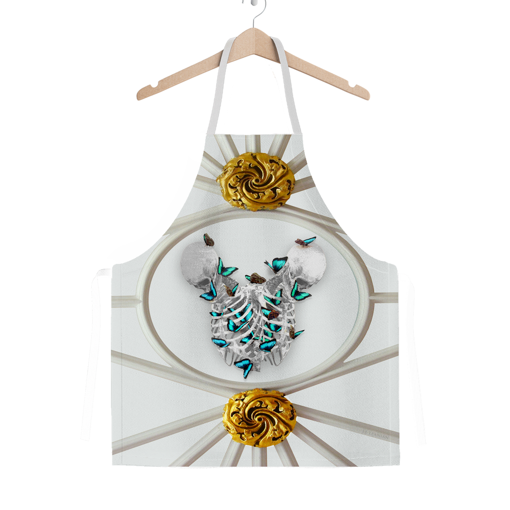 Versailles Gilded Skull Divergence Teal Whispers- Classic French Gothic Apron in Lightest Gray | Le Leanian™