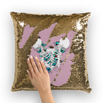 Siamese Skeletons with Teal Butterflies coming out The Rib cage-Gold Sequin Pillowcase- Blush Pink