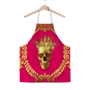 Classic Apron-Gold SKULL and Crown-Gold WREATH-Color BOLD FUCHSIA, HOT PINK, BRIGHT PINK