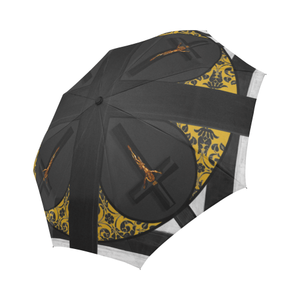 The Crossroad Crucifix- Semi Auto & Auto Foldable French Gothic Umbrella in Darkest Charcoal | Le Leanian™