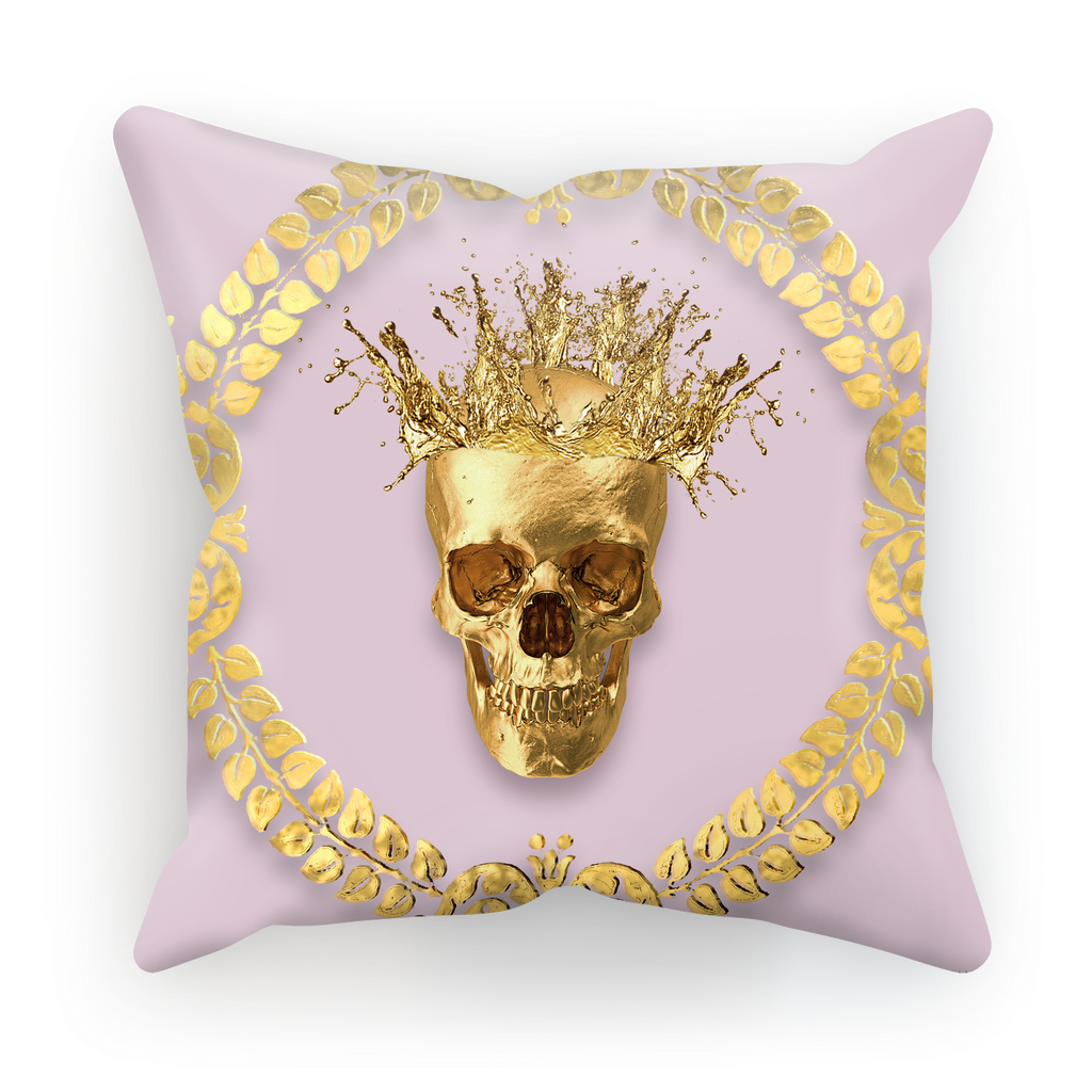 Caesar Gilded Skull- French Gothic Satin & Suede Pillowcase in Nouveau Blush Taupe | Le Leanian™