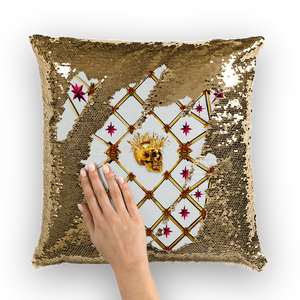 Gold Skull and Magenta Stars- Gold Sequin Pillow Case or Throw Pillow in Colors Lightest Gray