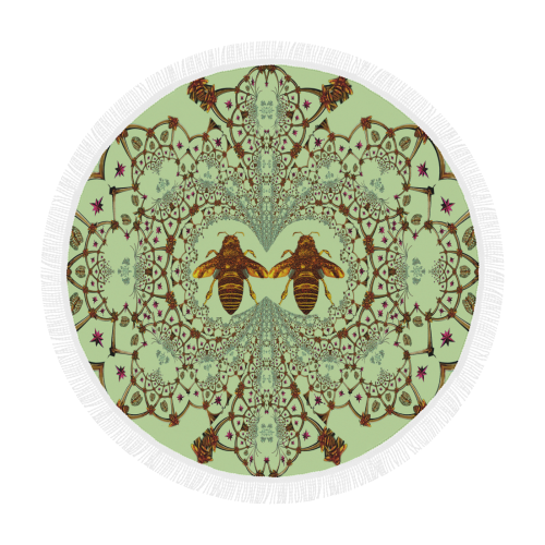 Baroque Honey Bee Extinction- Circular French Gothic Medallion Throw in Pale Green | Le Leanian™