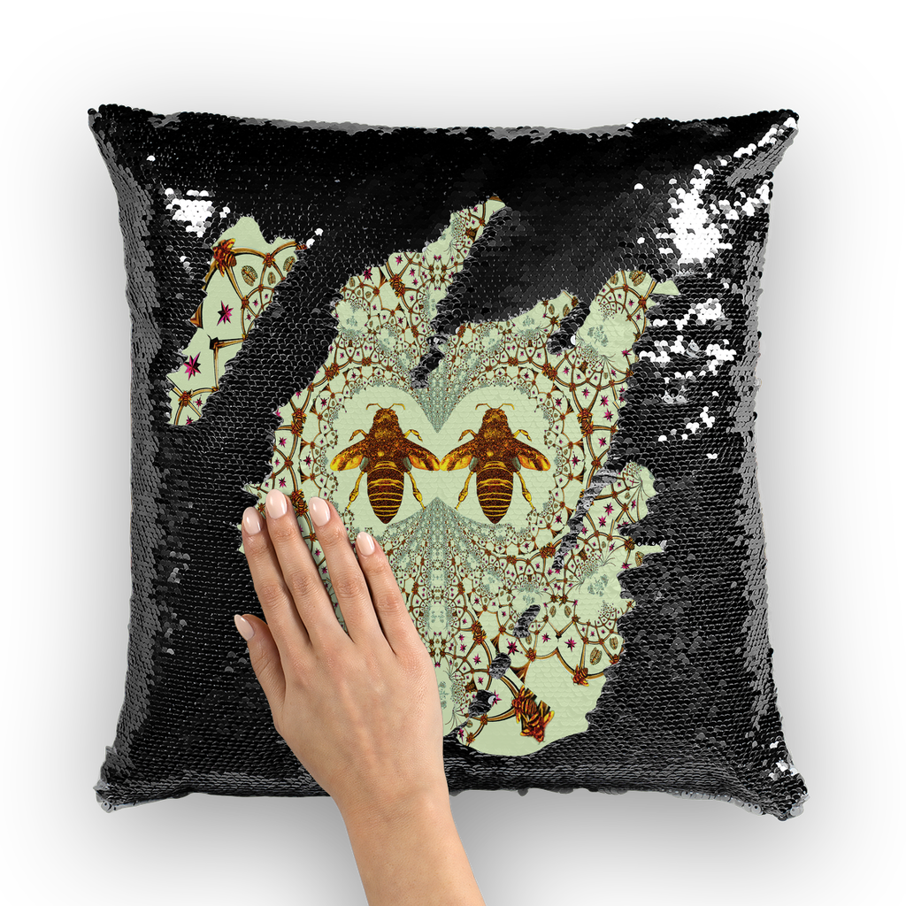 Baroque Honey Bee Extinction- French Gothic Sequin Pillowcase or Throw Pillow in Pale Green | Le Leanian™
