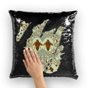 Baroque Honey Bee Extinction- French Gothic Sequin Pillowcase or Throw Pillow in Pale Green | Le Leanian™