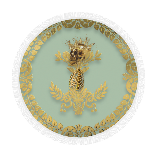 Circular BEACH THROW-Gold SKULL GOLD RIBS-GOLD WREATH- in Color PASTEL BLUE