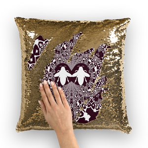 Gold Sequin Baroque Honey BEE PATTERN-Pillow Case-Throw Pillow-Color EGGPLANT WINE, WINE RED & WHITE