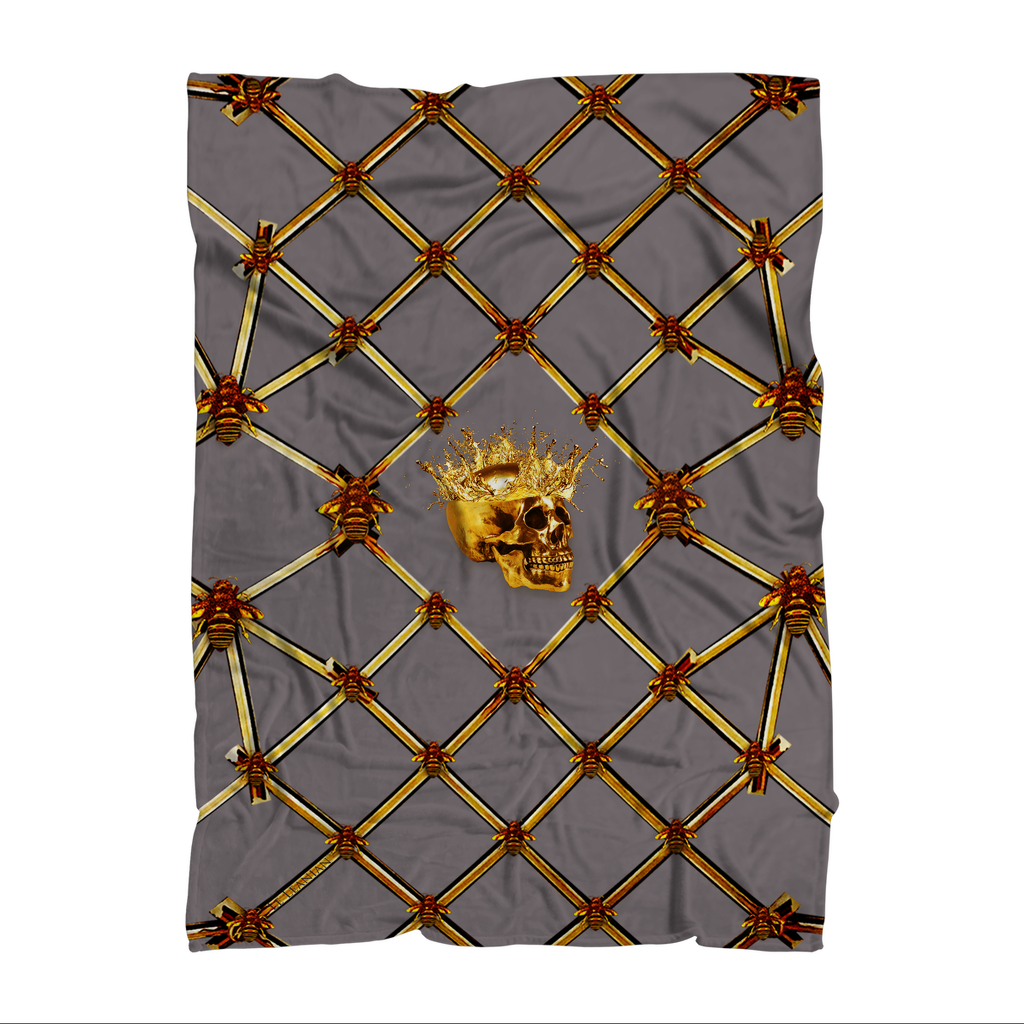 Skull Gilded Honeycomb & Jade Star- Classic French Gothic Fleece Blanket in Lavender Steel | Le Leanian™