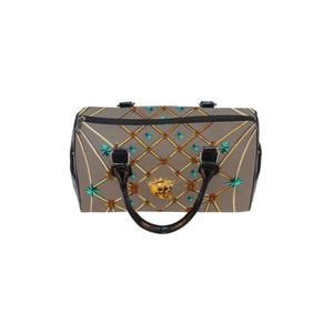 Skull & Teal Stars- French Gothic Boston Handbag in Cocoa Clay | Le Leanian™